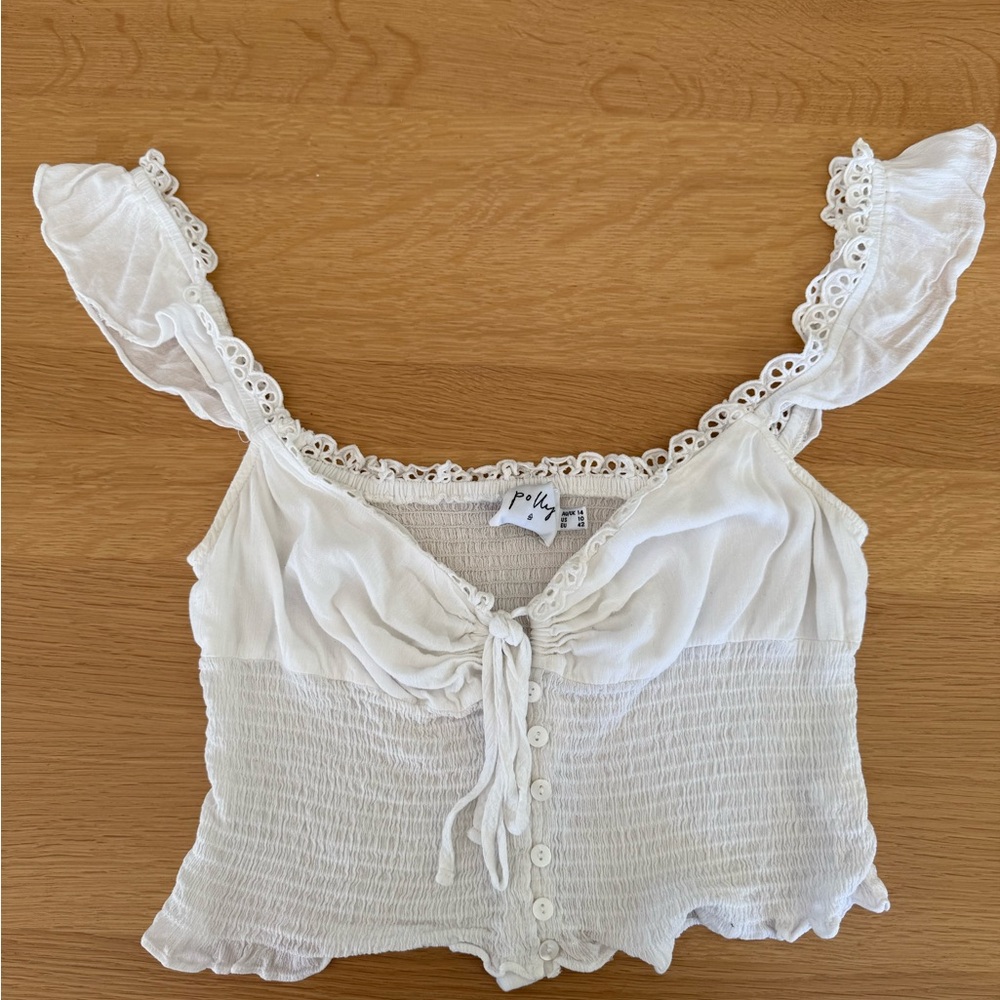 Princess Polly White Lace Trim Blouse Size 10